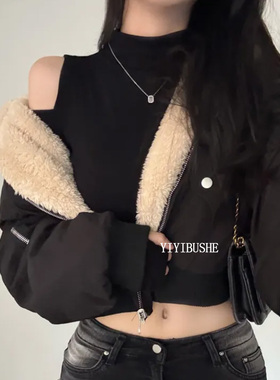 韩国代购正品PS232美式休闲风 内外两穿收腰加厚连帽棉服夹克外套