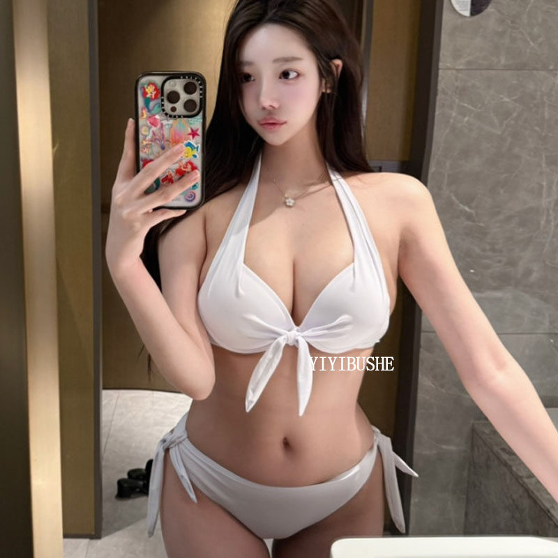 韩国代购正品 LK270辣妹度假风~性感挂脖系带三点式泳衣比基尼jm