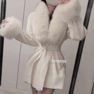 韩国代购正品 LS131超好看高级感~韩系女人味毛领收腰毛呢外套bm