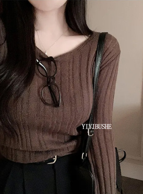 韩国代购正品PQ303温柔女人味 纯欲风气质圆领显瘦宽松长袖针织衫