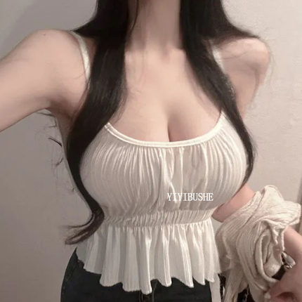 当天发 韩国代购正品 MZ021慵懒少女 纯欲风显身材荷叶边吊带上衣