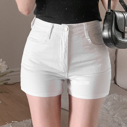 辣妹超好看白色高腰牛仔短裤