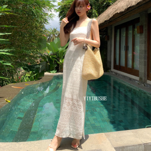 性感绝美大露背镂空长款 PU267海边度假风 吊带连衣裙 正品 韩国代购