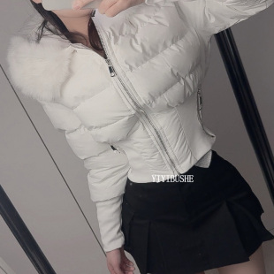 韩国代购PP199高级感女人味 巨好看蓬松大毛领掐腰羽绒棉服女