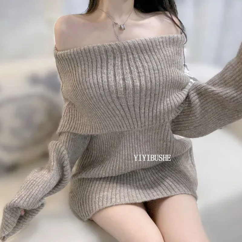 气质女人味一字领套头毛衣针织衫