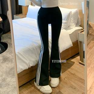 韩国代购正品 PH190运动hen好穿 显瘦拼色裤线高腰紧身微喇休闲裤