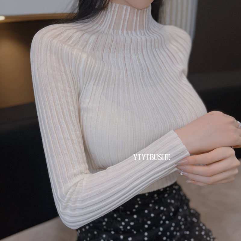 性感女人味半高领修身针织衫上衣