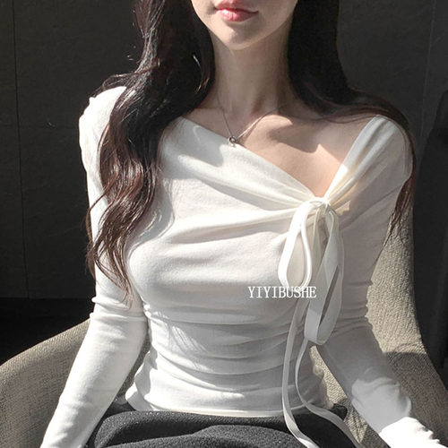 性感女人味露肩系带修身T恤上衣