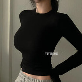 当天发 辣妹显身材露腰紧身打底T恤 LT055宁艺卓同款 韩国代购 正品