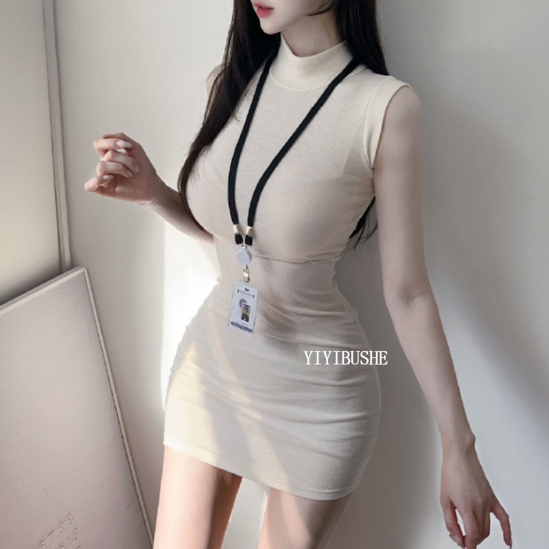 性感女人味半高领包臀无袖连衣裙