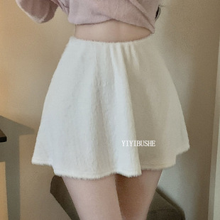 温柔显瘦高腰A字毛绒绒半身裙bm LR501巨好看 韩国代购 正品