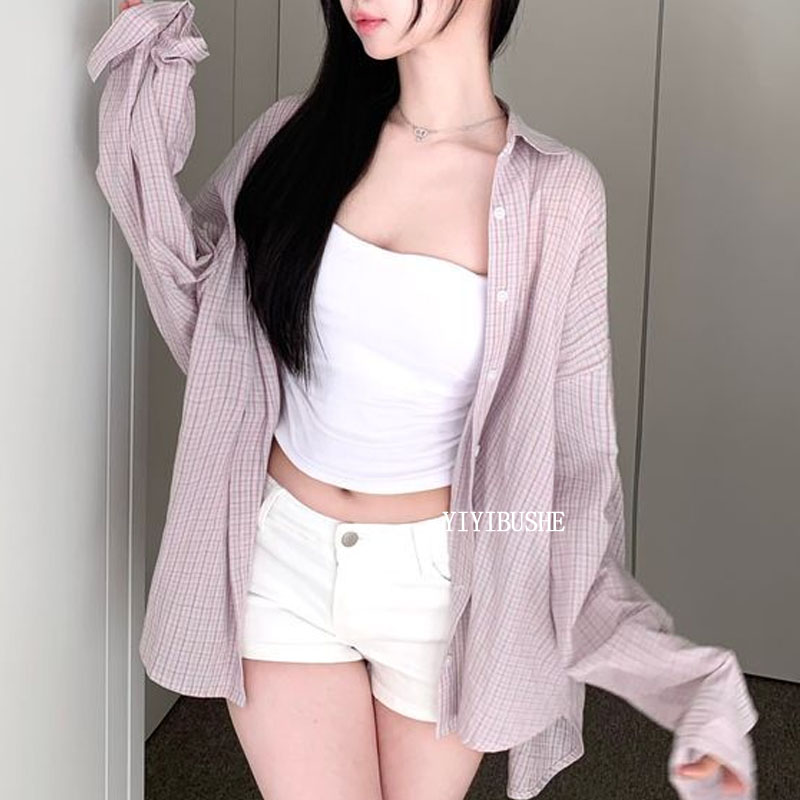 慵懒松弛感宽松防晒格子衬衫开衫