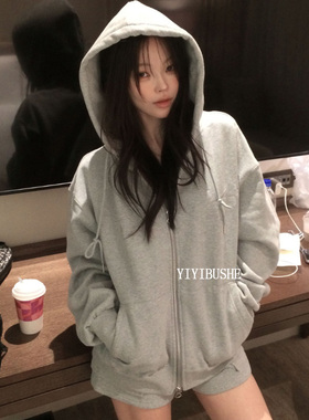 韩国代购正品PR212秋冬巨百搭 美式慵懒风宽松拉绒连帽卫衣外套女