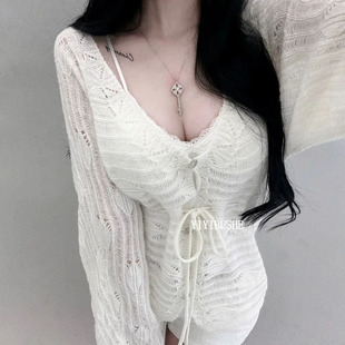 当天发 韩国代购正品 LO561独特超好看~纯欲镂空收腰针织开衫外套