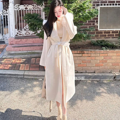 气质高级感连帽中长款羊毛大衣