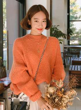 当天发 韩国正品女装 暖暖橘色宽松款百搭保暖毛衣女BT627