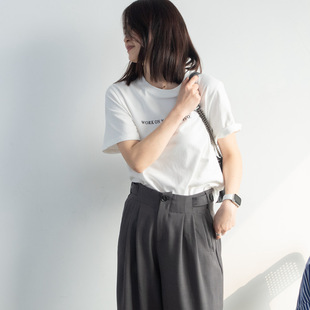 简约百搭显瘦宽松字母小字母高级磨毛正肩T恤女 2025韩系春夏新品
