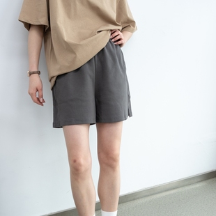 2025年春夏新款 女 松紧腰深灰色短裤 松紧腰垂感百搭休闲宽松休闲裤