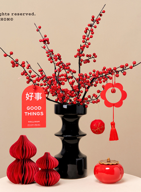 节节高！新中式陶瓷花瓶 乔迁新家装饰红色福桶装饰 新年高级摆件
