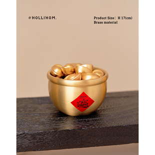 饰高档礼物 招财新年装 逅里「盆满富贵」黄铜聚宝盆 一桶金小摆件
