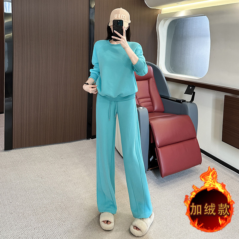 2026女秋冬季洋气减龄加绒卫衣阔腿裤套装