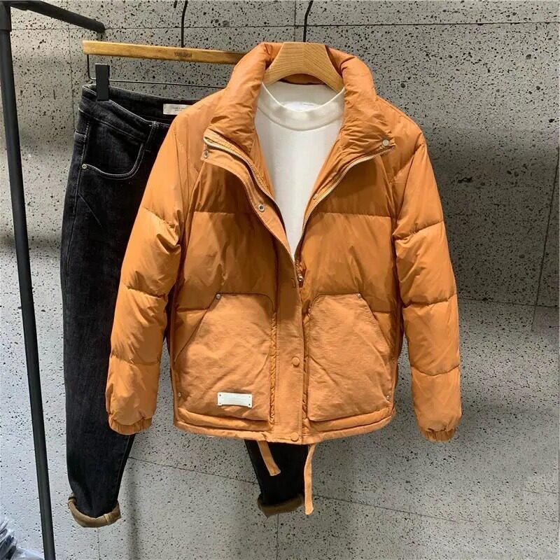 SIMPLE SOLID COLOR STAND COLLAR COTTON CLOTHES MENS WINTER COMFORT TIDE LIGHT SPLICED POCKETS SLIM FIT SHORT COTTON JACKET YOUTH