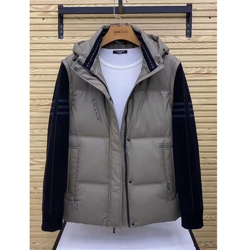 2022 FALL|WINTER MENS STAND COLLAR KNITTED PATCHWORK SLEEVE COTTON COAT CASUAL VERSATILE COMFORTABLE HIGH-END COTTON WEAR MEN