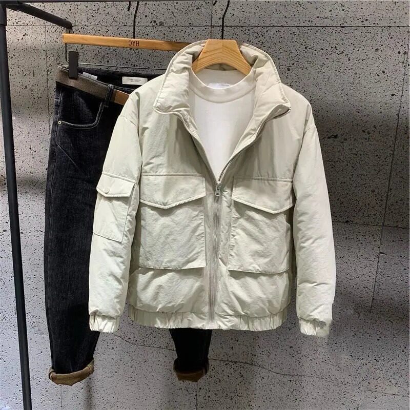 NEW 2022 WINTER MENS STAND-UP COLLAR WORKWEAR THICKENED TRENDY FASHION DESIGN FAKE TWO LOOSE WARM JACKET MEN