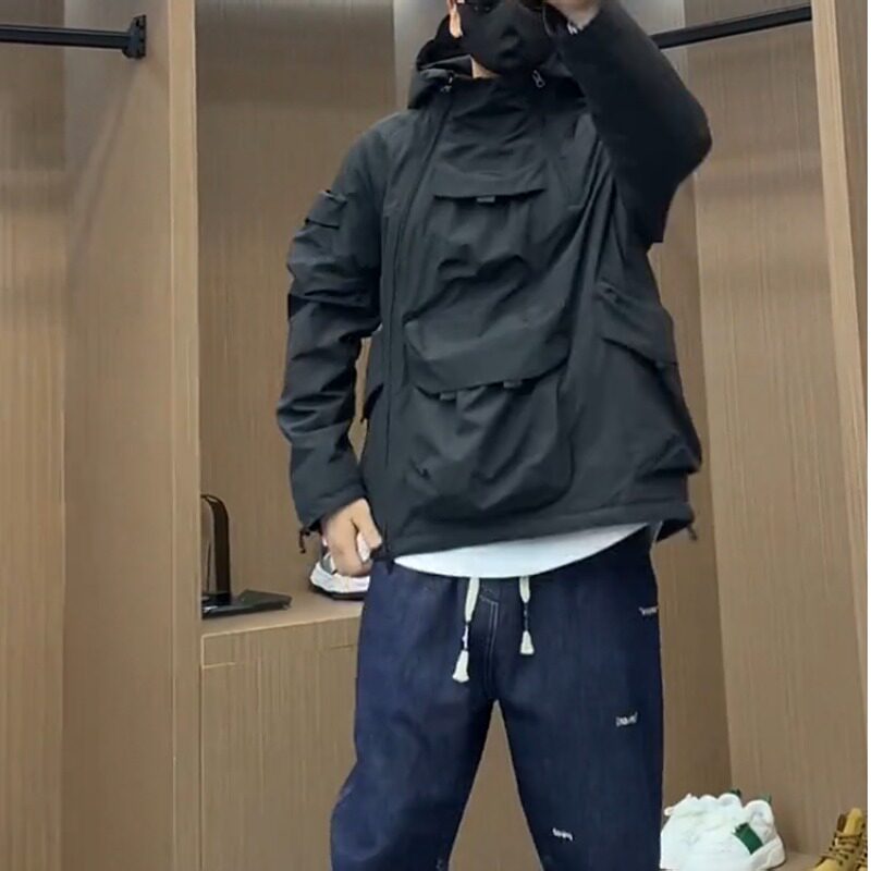 WINTER THICKENED MENS HOODED BIG POCKETS DOUBLE ZIPPER PULLOVER COTTON YOUTH JACKET LOOSE VERSATILE JACKET TRENDY