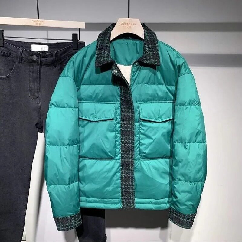 EUROPEAN GOODS 2022 NEW TREND DESIGN PLAID COLOR-BLOCK LARGE POCKET MENS WINTER LOOSE FASHION COTTON JACKET TIDE