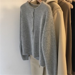圆领羊毛衫 秋冬新款 女短款 开衫 超火cec外套针织毛衣 100%纯羊毛衫