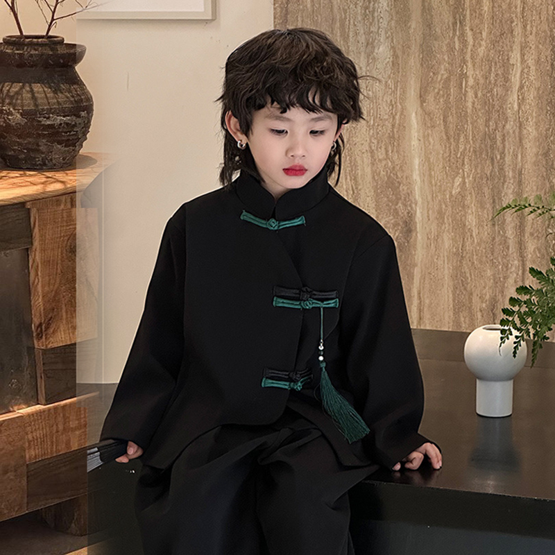 唐装男童新中式套装2025春秋中山装国风小男孩西装儿童汉服演出服