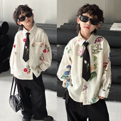 洋气上衣花朵长袖 男童衬衫 潮流时尚 儿童春装 衬衣夏天衣服 2026新款