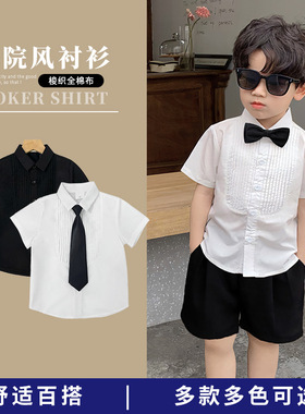 男童衬衫儿童白色衬衣夏季男宝宝花童礼服演出服小童短袖上衣洋气