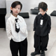 春学院风韩范男孩衣服 潮痞帅气时髦儿童衬衣2025新款 男童衬衫 套装