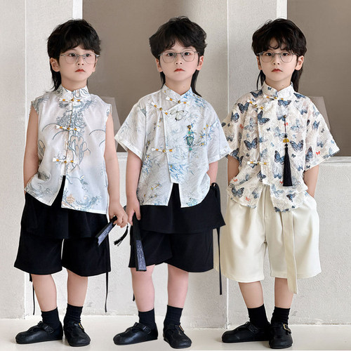 儿童唐装夏季短袖套装男童汉服