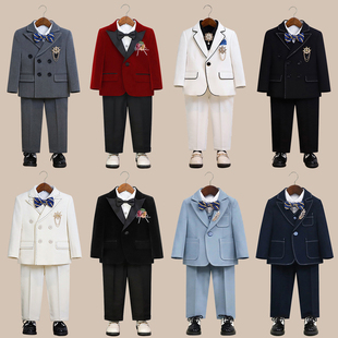 儿童西装 男童花童礼服秋冬加绒洋气西服男孩主持人钢琴演出服 套装