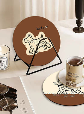 奶茶狗狗厨房沥水垫科技绒吸水速干圆形隔热餐具垫吧台咖啡机垫子