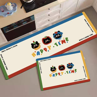 卡通彩拼猫咪长条形厨房地垫家用防滑科技绒吸水速干脚垫浴室垫
