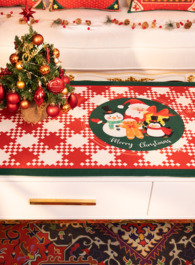 红色圣诞喜庆防尘茶几布加厚防溅水棉麻长方形盖巾双口袋桌布台布