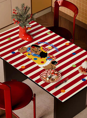 新年红色皮革防水防油桌垫高级感轻奢免洗小狗桌布可自由裁剪定制