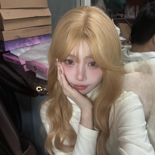 假发女日常透气长卷发金黄色自然蓬松网红同款齐刘海仿真发全头套