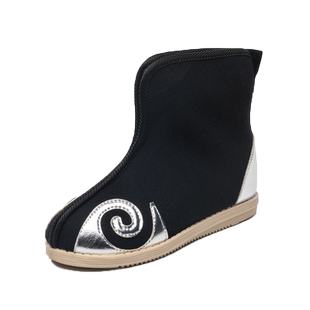 男童汉服鞋古风靴子儿童古装小孩手工演出黑棉布鞋老北京冬季加绒