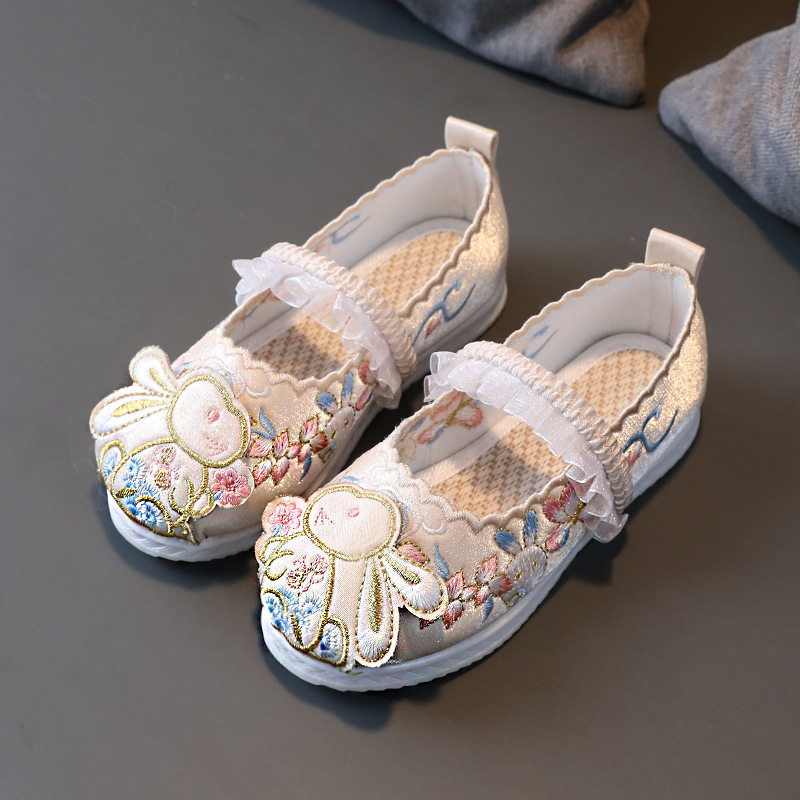 女童新款汉服鞋子儿童古风绣花鞋女宝宝古代公主鞋可爱兔子古装鞋