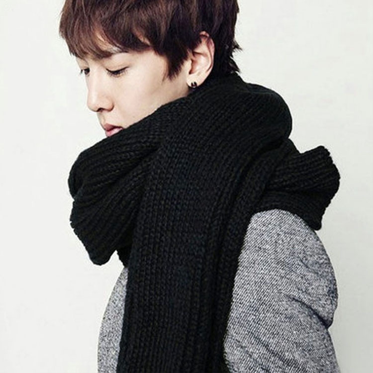 韩版纯色毛线围巾男款冬季长款加厚女学生情侣款手工针织编织围脖