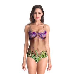 sexy spoof chest hair Beach womens print digital bikini