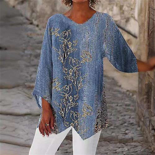 V-neck loose clothing irregular sleeve plus womens long