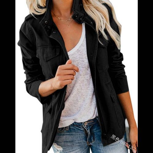 womens retro motro biker jackets elastic waist button down