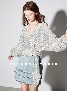 FINOCCI 慵懒显瘦3mm精排亮片宽松简约而亮眼cool girl高弹衬衫