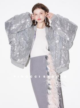 FINOCCI 26春季流动银河爆闪蝙蝠袖oversize时髦精氛围感夹克外套